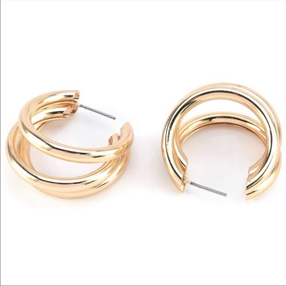 New Gold Round Hoop Earrings - Picture 7 of 8